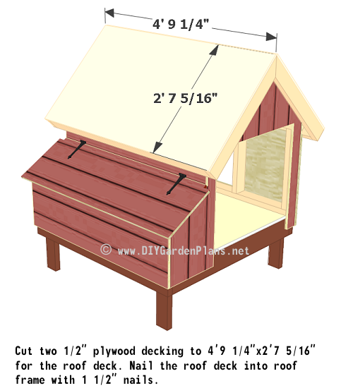 Cutting the chicken coop roof deck.