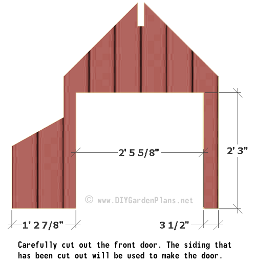 Chicken coop front siding door cutting details.